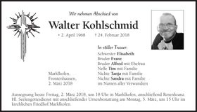 Traueranzeige Walter Kohlschmid