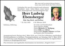 Traueranzeige Ludwig Ebensberger