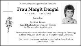Traueranzeige Margit Dargai