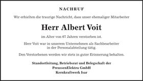 Traueranzeige Albert Voit