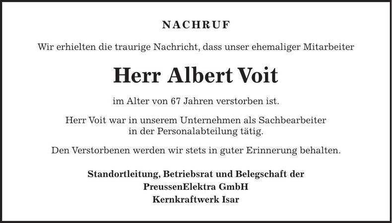 Traueranzeige Albert Voit