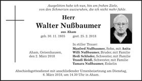 Traueranzeige Walter Nußbauer