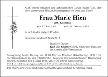 Traueranzeige Marie Hien