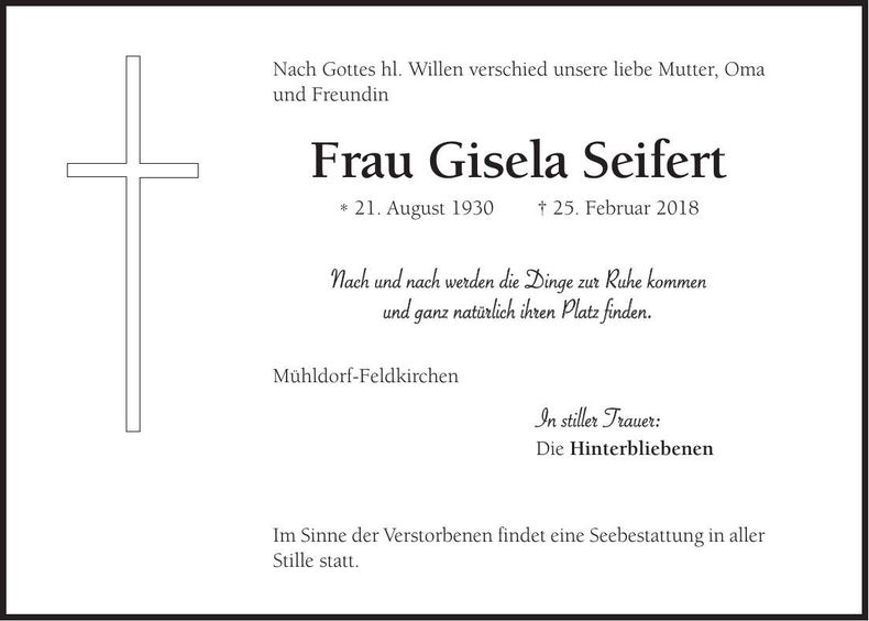Traueranzeige Giesela Seifert