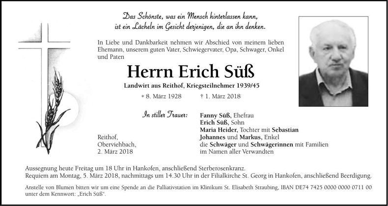 Traueranzeige Erich Süß