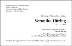 Traueranzeige Veronika Häring