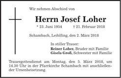 Traueranzeige Josef Loher