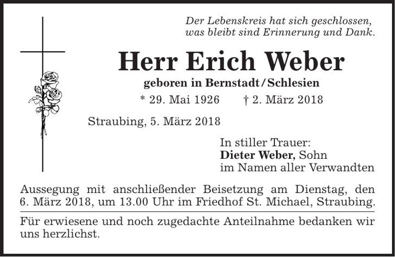 Traueranzeige Erich Weber
