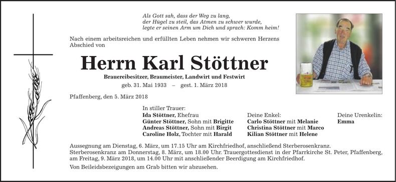 Traueranzeige Karl Stöttner