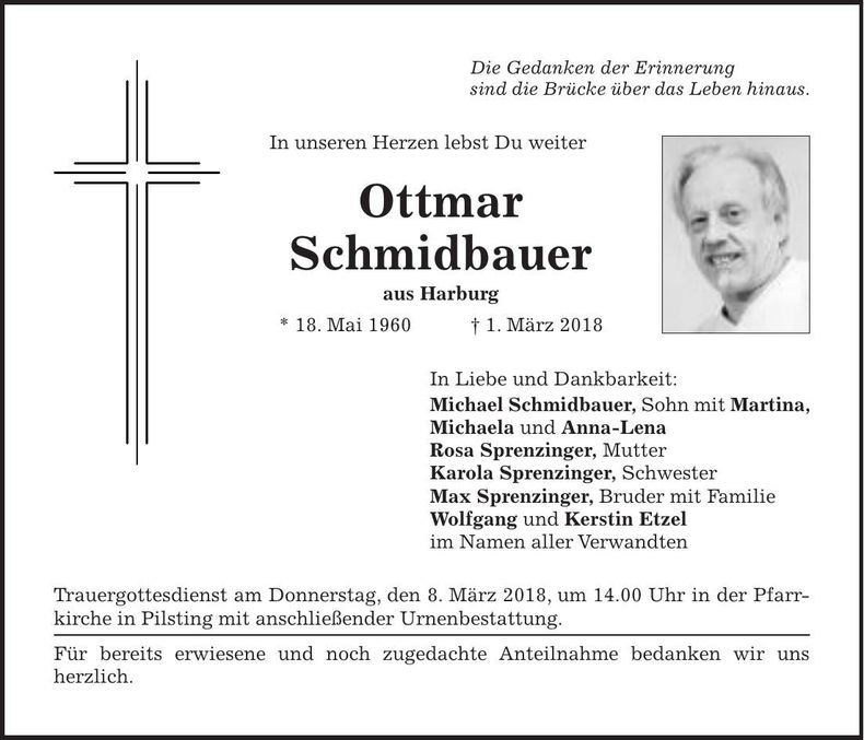 Traueranzeige Ottmar Schmidbauer