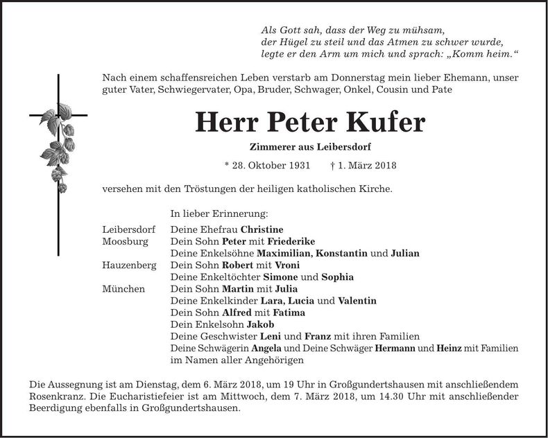 Traueranzeige Peter Kufer
