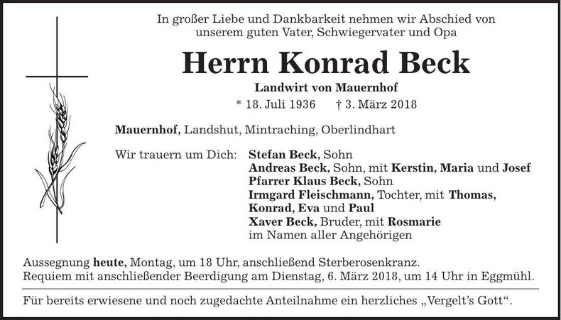 Traueranzeige Konrad Beck