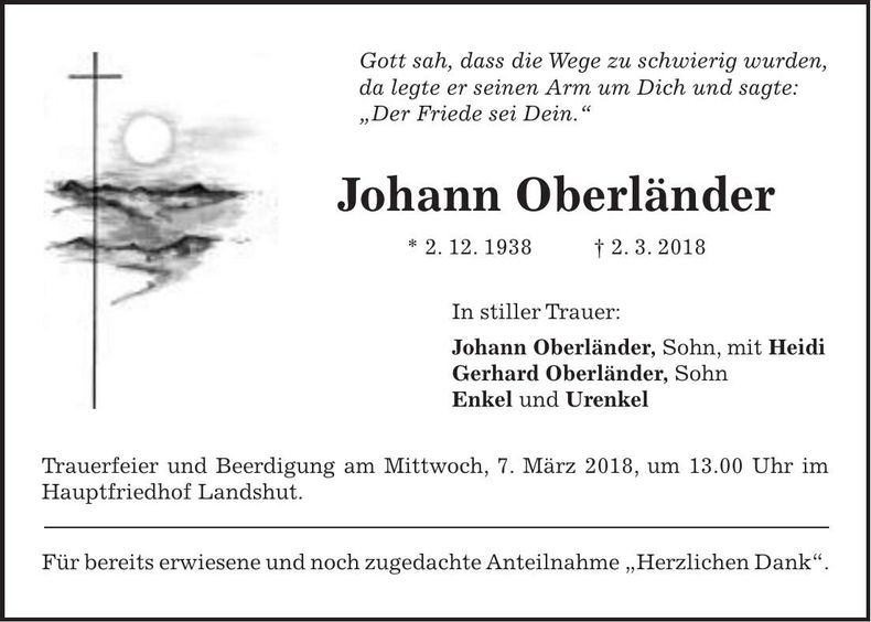 Traueranzeige Johann Oberländer