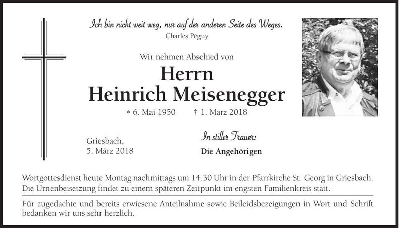Traueranzeige Heinrich Meisenegger