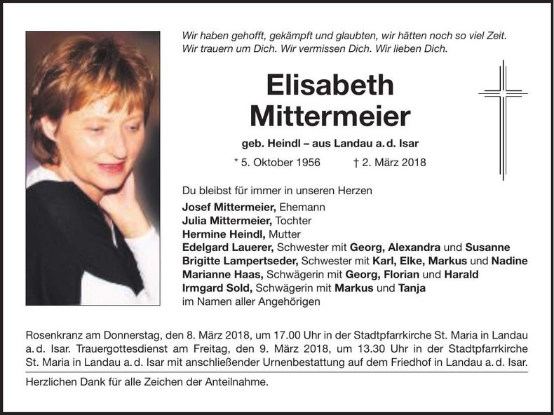 Traueranzeige Elisabeth Mittermeier