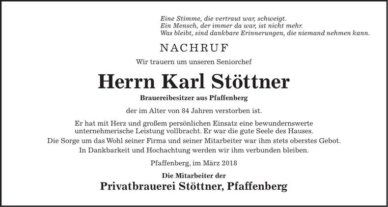 Traueranzeige Karl Stöttner