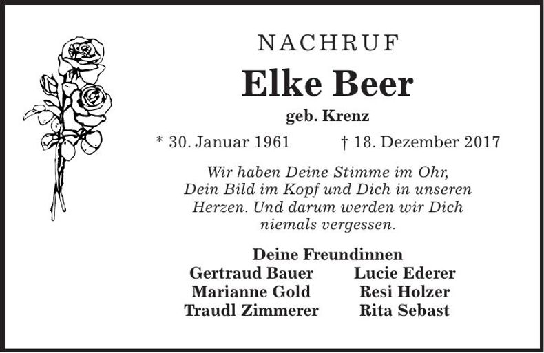 Traueranzeige Elke Beer