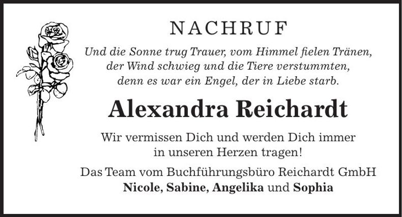 Traueranzeige Reichardt Alexandra
