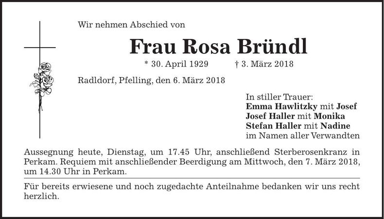 Traueranzeige Rosa Bründl