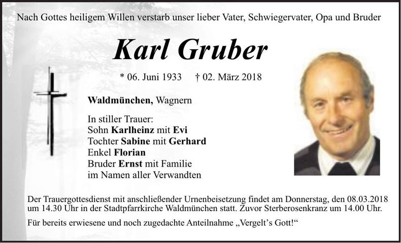 Traueranzeige Karl Gruber