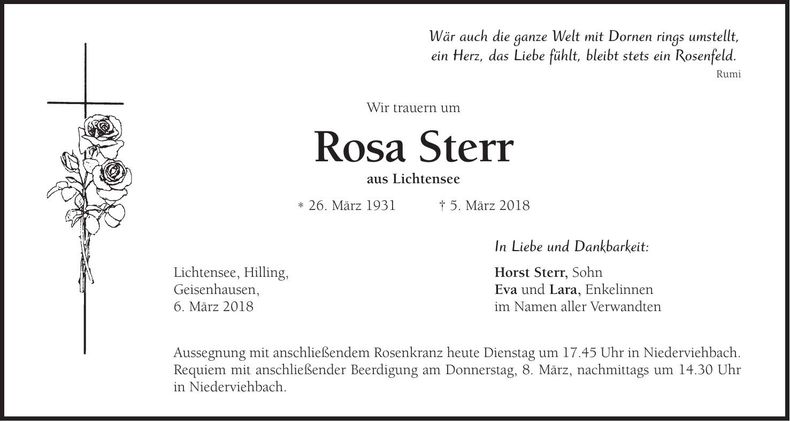 Traueranzeige Rosa Sterr