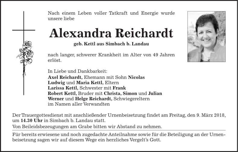 Traueranzeige Alexandra Reichardt