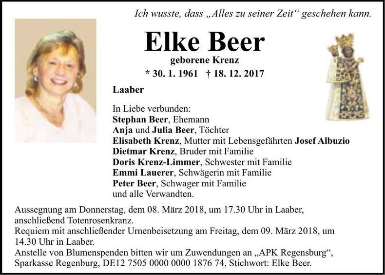 Traueranzeige Elke Beer