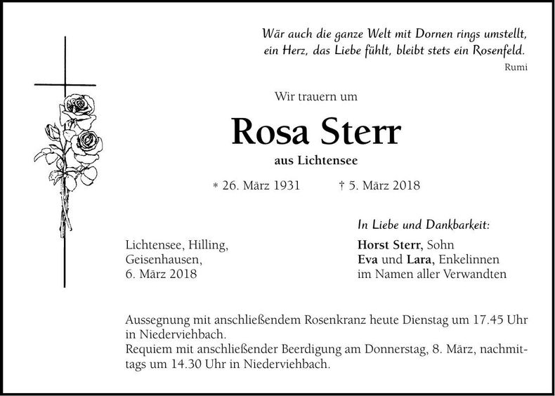 Traueranzeige Rosa Sterr