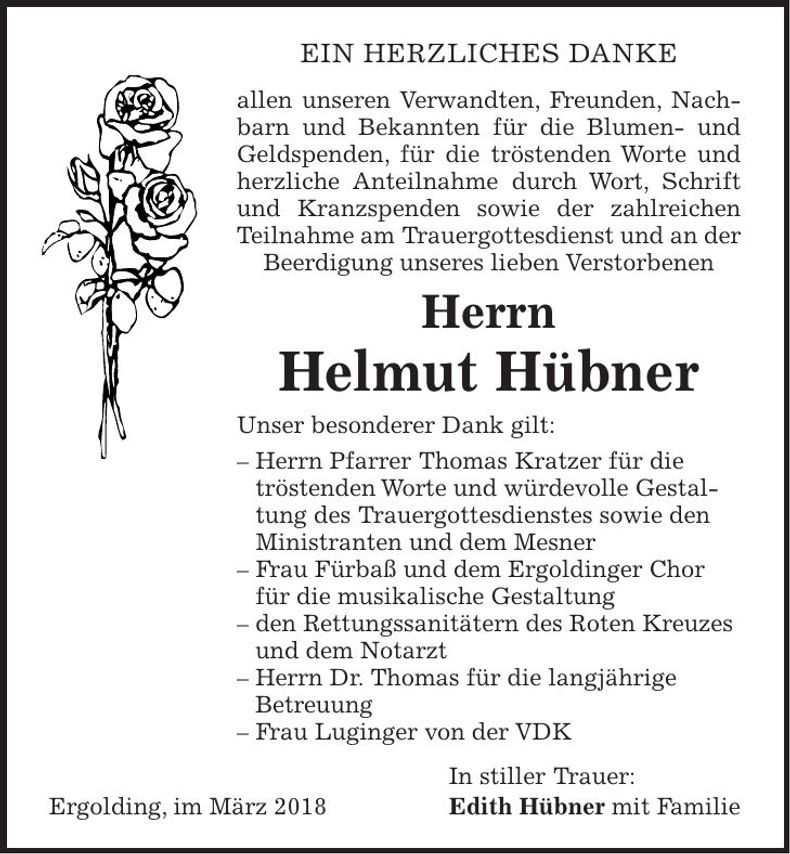 Traueranzeige Helmut Hübner