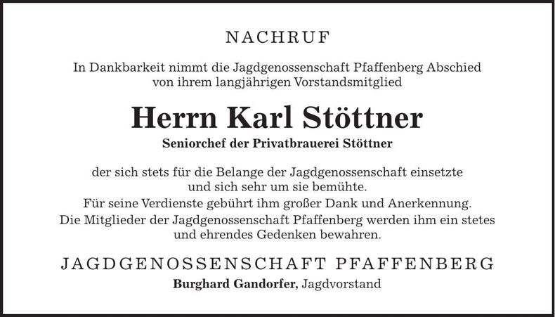 Traueranzeige Karl Stöttner