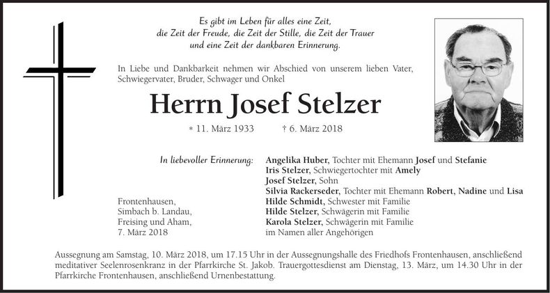 Traueranzeige Josef Stelzer