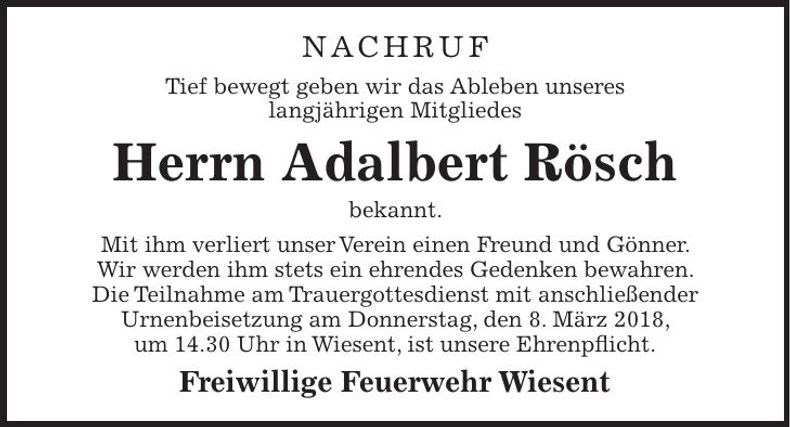 Traueranzeige Adalbert Rösch