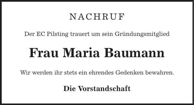 Traueranzeige Maria Baumann