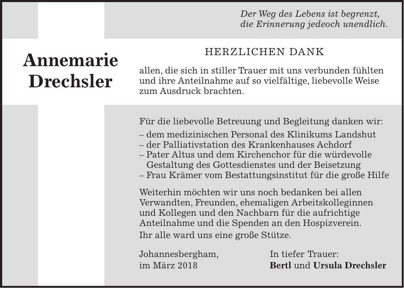 Traueranzeige Annemarie Drechsler