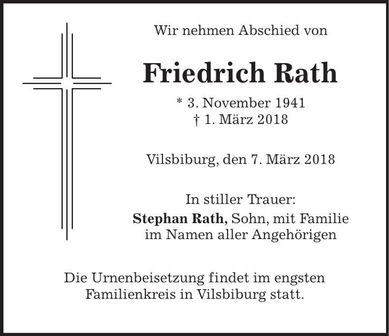 Traueranzeige Friedrich Rath