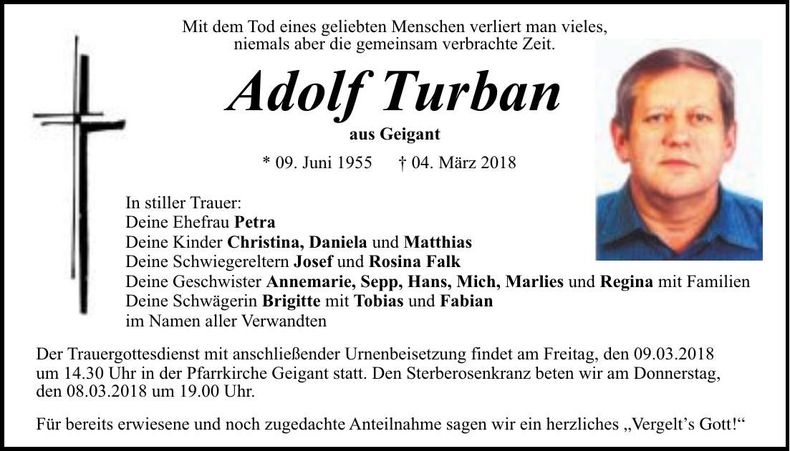 Traueranzeige Adolf Turban