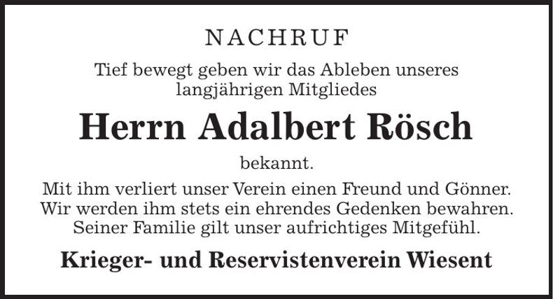 Traueranzeige Adalbert Rösch