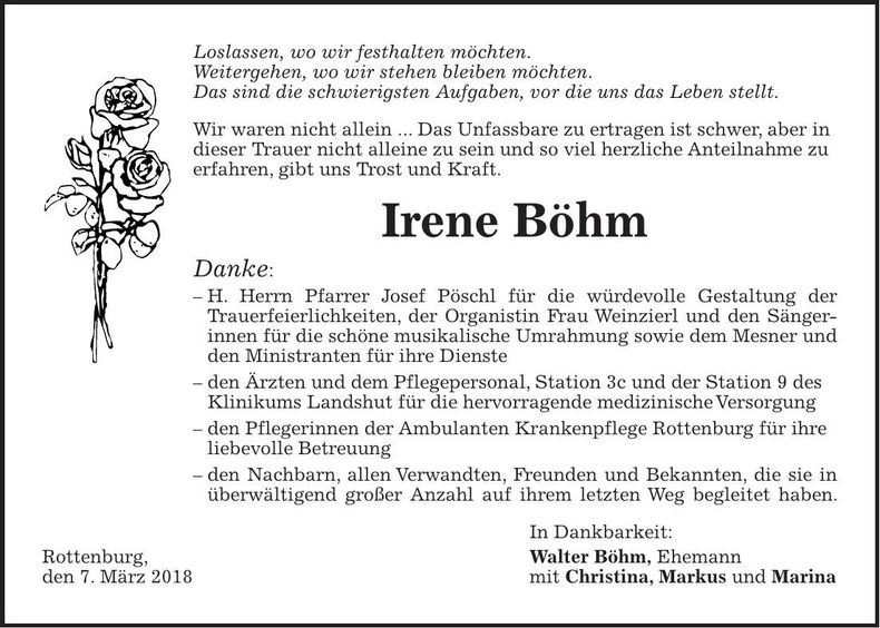 Traueranzeige Irene Böhm