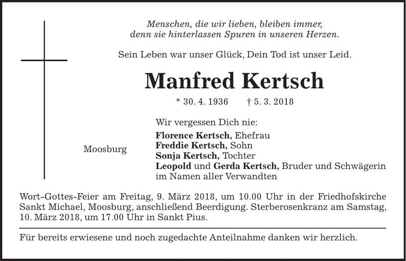Traueranzeige Manfred Kertsch