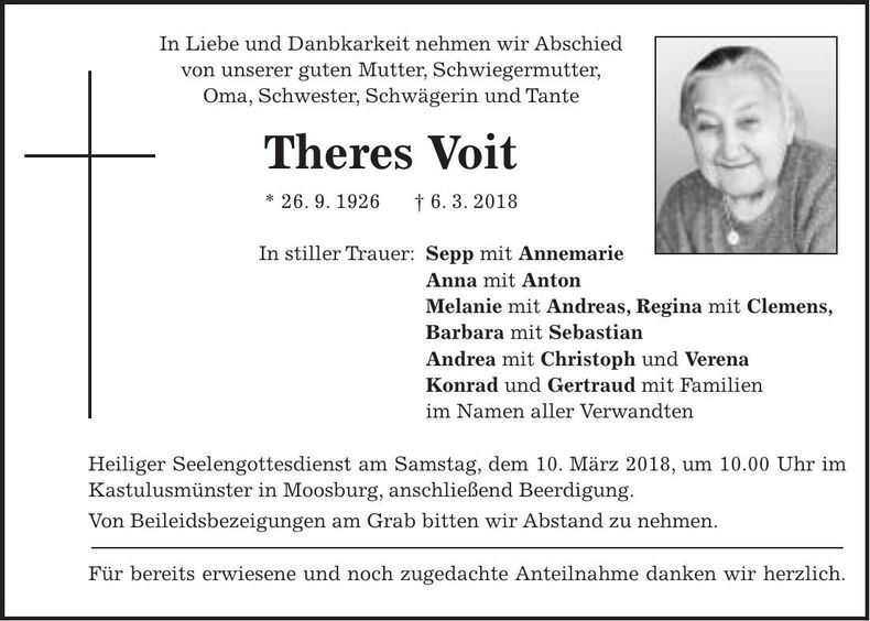 Traueranzeige Theres Voit