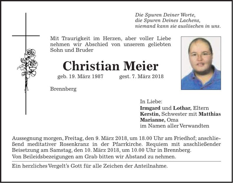 Traueranzeige Christian Meier