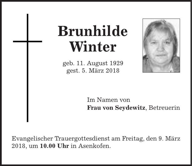 Traueranzeige Brunhilde Winter