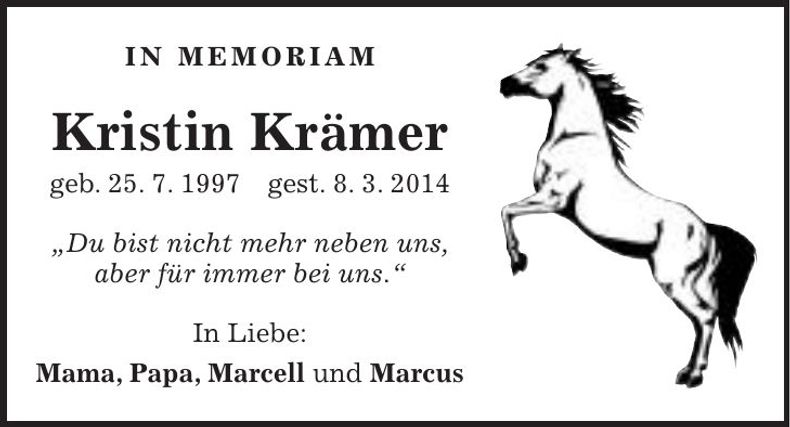 Traueranzeige Kristin Krämer