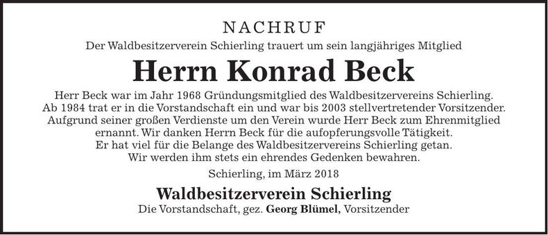 Traueranzeige Konrad Beck