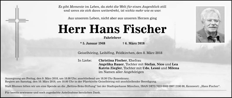 Traueranzeige Hans Fischer