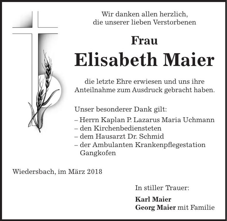 Traueranzeige Elisabeth Maier