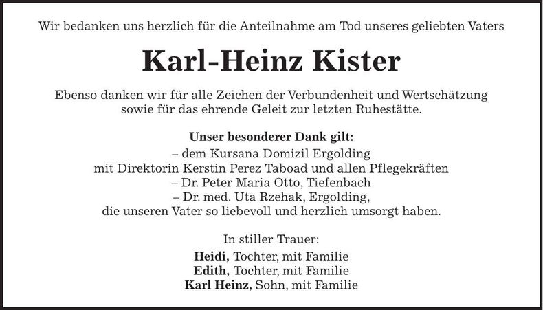 Traueranzeige Karl-Heinz Kister