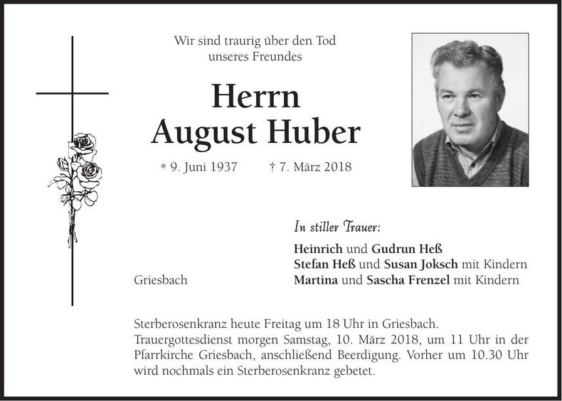 Traueranzeige August Huber