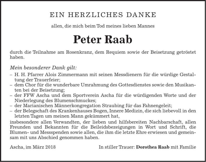 Traueranzeige Peter Raab