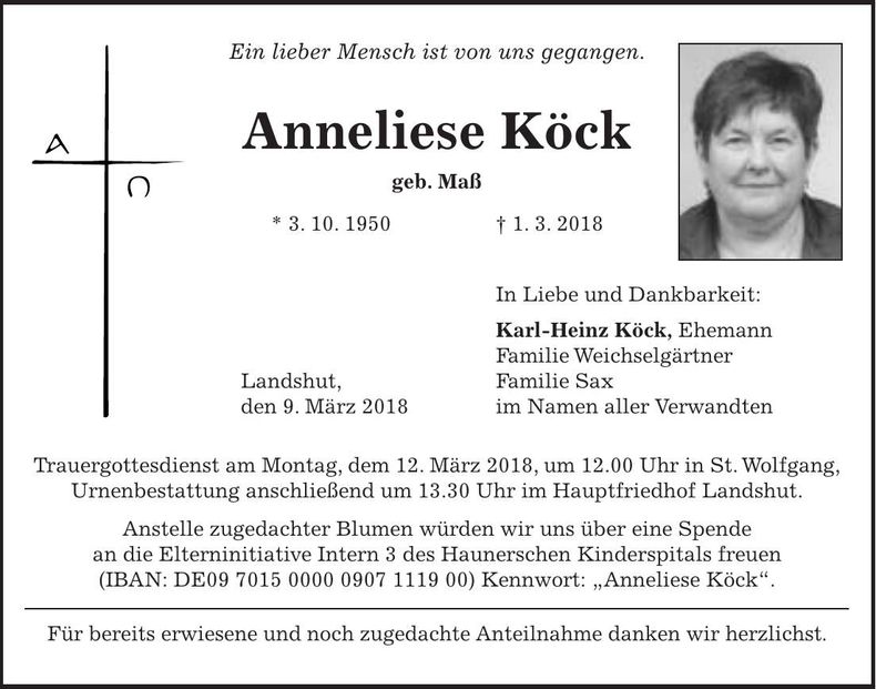 Traueranzeige Anneliese Köck